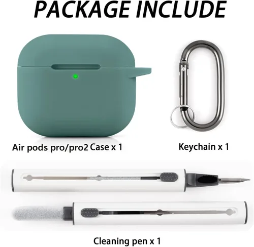 Vista 3 de Funda para AirPods Pro/Pro 2 con kit, funda protectora de silicona suave con llavero, color verde