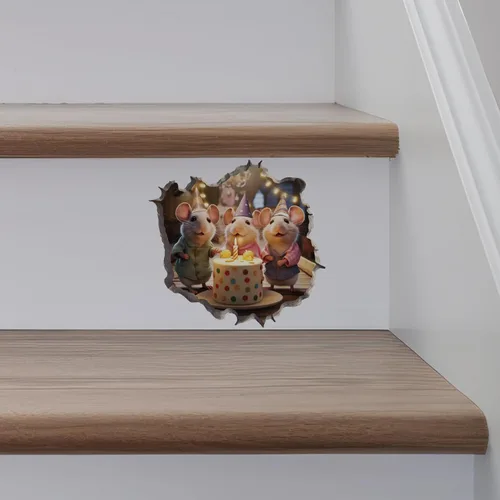 Vista 5 de Adhesivo de pared 3D con agujero de ratón de cumpleaños con agujero de ratón