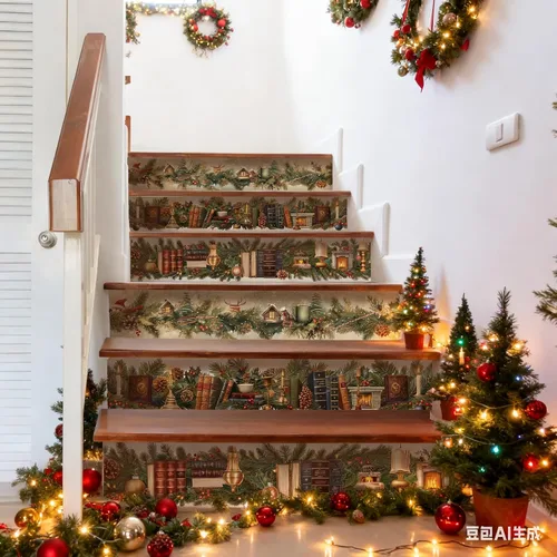 Vista 2 de AMAZING WALL Pegatinas elevadoras de Navidad para biblioteca de Navidad, calcomanías para escaleras autoadhesivas, 6