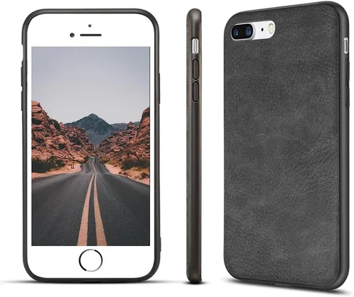 Vista 3 de Funda para iPhone 7 Plus para iPhone 8 Plus, a prueba de golpes, con suave piel sintética, protección híbrida de policarbonato duro, para Apple Negro