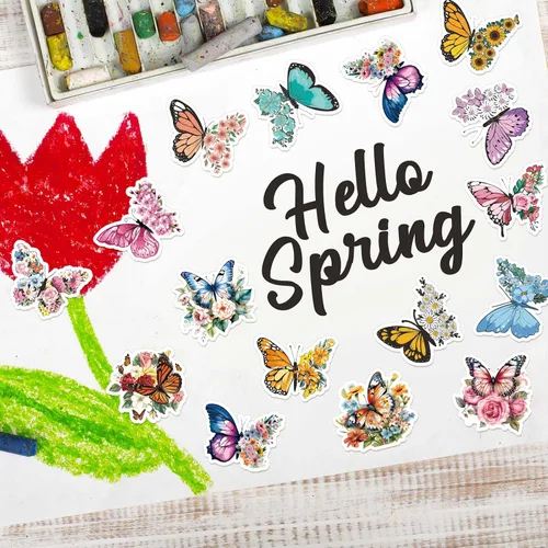 Vista 4 de Whaline 1000 calcomanías de flores de mariposa, rollo floral de primavera, 16 diseños, acuarela, autoadhesivas, calcomanías decorativas para sobres