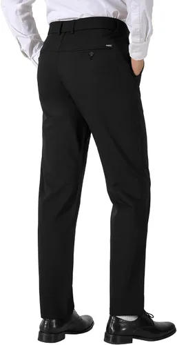 Vista 10 de Plaid&Plain Pantalones de vestir para hombre, elásticos, corte delgado, 4 direcciones de flexibilidad 7603# Negro