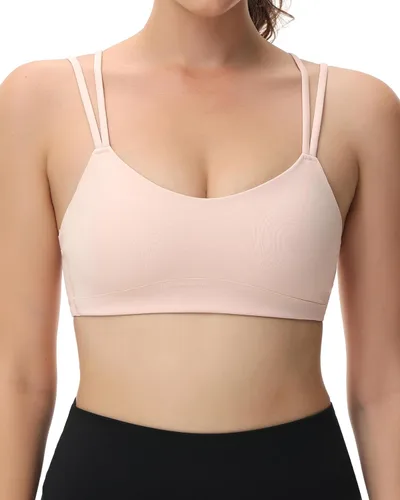 Vista 2 de Attifall Sujetador deportivo corto con copa BC, de bajo impacto, con correa de espagueti, para yoga, gimnasio, entrenamiento
