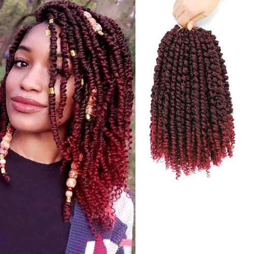 Vista 7 de Cabello Corto PassionTwist de 8 Pulgadas Cabello Pre-retorcido Passion Twists Cabello de Ganchillo Pre-enrollado Cabello Rizado de Ganchillo para 1b
