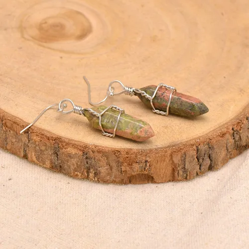 Vista 55 de Pendientes de cristal de punta envuelta en alambre de piedra pulida para mujer Reiki Energy Healing