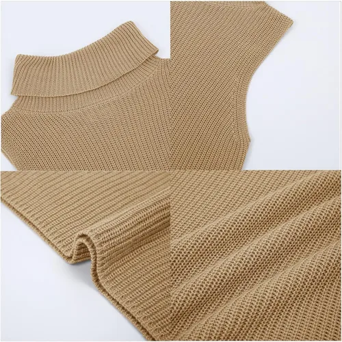 Vista 3 de Suéter sin mangas para mujer, cuello alto, punto acanalado, camiseta básica ajustada