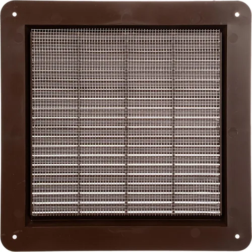 Vista 2 de Rejilla de ventilación cuadrada marrón, medida interior de 8 x 8 pulgadas, malla protectora y tornillos incluidos. Registro de ventilación