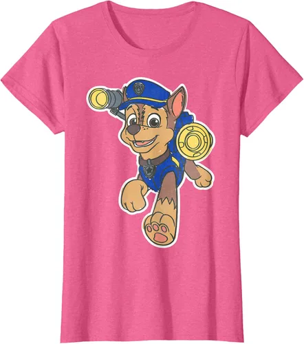 Vista 98 de Paw Patrol Chase Character Patch - Camiseta negra de manga corta con cuello redondo y ajuste clásico, talla S Negro