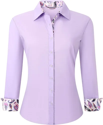 Vista 19 de WARHORSEE Blusas de vestir de manga larga con botones de algodón para mujer, blusas de trabajo elegantes de fácil cuidado, blusas casuales