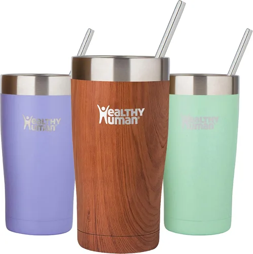 Vista 7 de Vaso de viaje de acero inoxidable con aislamiento humano, con pajita y tapa, Art Deco
