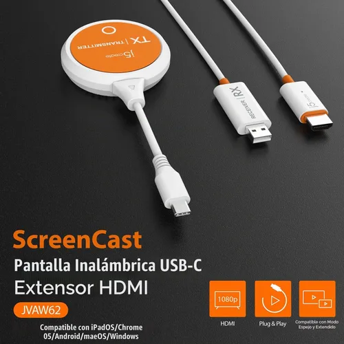Vista 2 de j5create ScreenCast - Transmisor y receptor de pantalla inalámbrico USB-C a