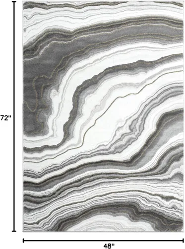 Vista 2 de Abani Rugs - Alfombra contemporánea granito gris y dorado de 4 x 6 pies, diseño de remolino de mármol, alfombra de comedor que no desprende pelusa