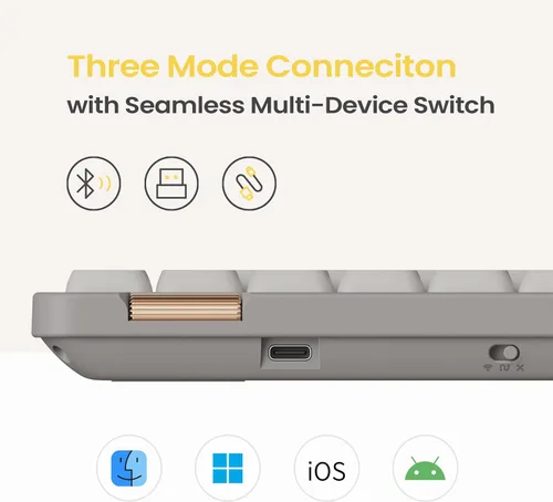 Vista 5 de Flow Lite - Teclado mecánico de perfil bajo de 100 teclas, teclado inalámbrico recargable intercambiable con receptor de 2.4G, Bluetooth y conexión