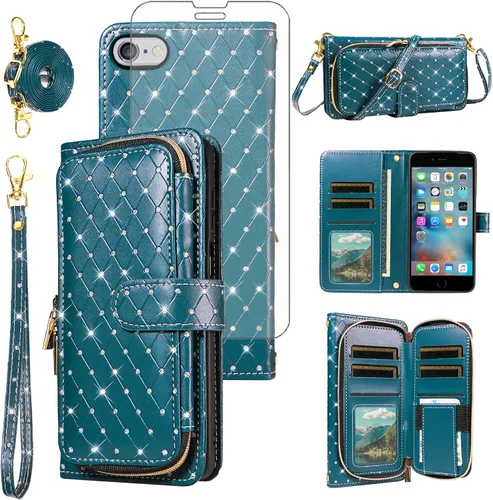 Vista 188 de Funda para teléfono iPhone 6 6S con cremallera y protector de pantalla con protector de pantalla, correa de cordón cruzado, ranura para iPhone 6 Six