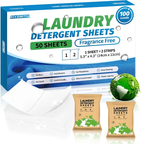 Vista 11 de FIXSMITH Hojas de detergente para ropa – 60 cargas (30 hojas) aroma de lino fresco – hipoalergénicas, ecológicas, hojas de jabón de lavandería ultra