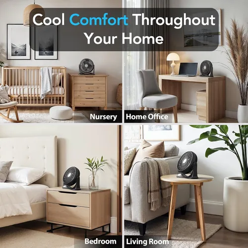 Vista 5 de Comfort Zone Ventilador circulador de aire de mesa de alta velocidad de 11 pulgadas, ventilador personal silencioso con 3 velocidades e inclinación