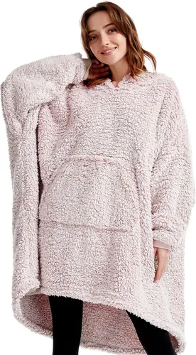 Vista 8 de Manta de sherpa acogedora con capucha para adultos, mujeres, hombres y niños, idea de regalo, manta con capucha, manta de gran tamaño, súper cálida