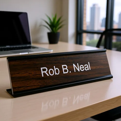 Vista 3 de Placa personalizada nombre de oficina con soporte para pared o computadora, 2 x 8, personalizada