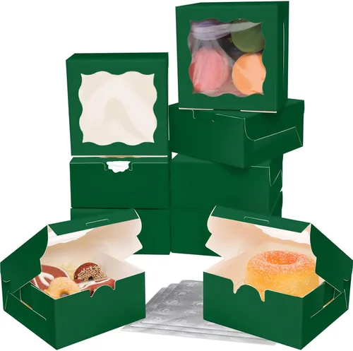 Vista 13 de Bakepacker 60 cajas de papel kraft para panadería con ventana de 6 x 6 x 3 pulgadas de grosor y resistentes cajas de pastelería de macarrones