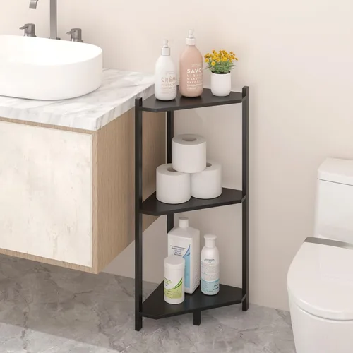 Vista 3 de Wisuce Estante esquinero, estantes esquineros de bambú 100% real, estante organizador de almacenamiento para baño, sala de estar, cocina