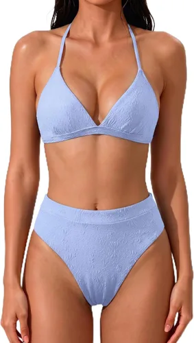 Vista 34 de SUUKSESS - Conjunto de bikini de dos piezas para mujer, con cintura alta y corte sexy, estilo triángulo 127 verde militar