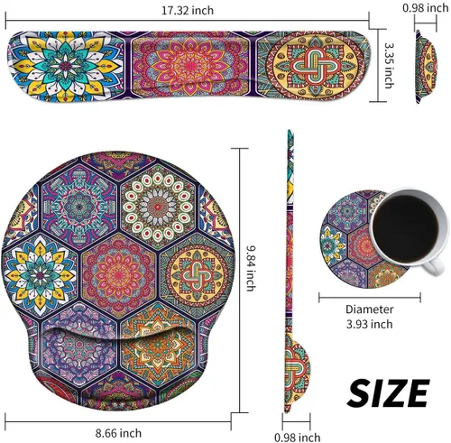 Vista 2 de Juego de reposamuñecas de espuma viscoelástica para mouse Mandala colorido.