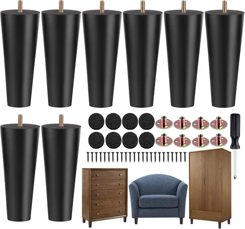 Vista 13 de TURSTIN 8 patas redondas para muebles de 3 pulgadas, patas redondas de madera maciza con tuercas en T M8, patas de sofá, patas de repuesto