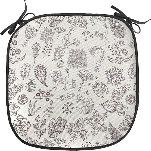 Vista 108 de Ambesonne Cojín de asiento para silla de flores, detalles florales con hojas y remolinos, estampado artístico romántico y vívido y vibrante