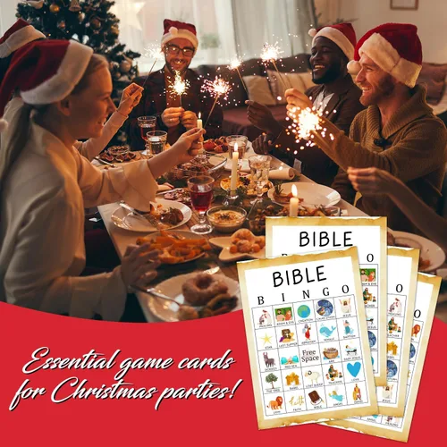 Vista 5 de Juegos de fiesta de bingo de Navidad con 24 jugadores, juegos de fiesta de Navidad para mujeres, suministros de fiesta, actividades familiares