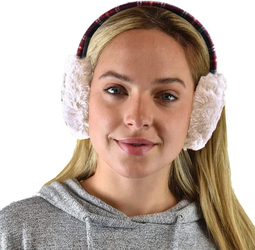 Vista 3 de C.C - Lindas orejeras con diadema ajustable para invierno, calentador de orejas suave Rombos azul marino