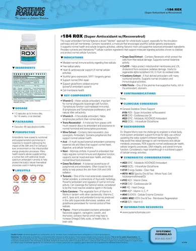 Vista 2 de Systemic Formulas ROX Super Antioxidante con Resveratrol 60 Cápsulas #184. Fórmula súper antioxidante