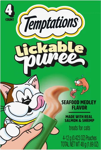 Vista 30 de Temptations Creamy Puree Golosinas Húmedas Exprimibles Lamibles para Gatos con Hígado de Res, Tubos de 0.42 oz., 4 Unidades, Paquete de 11 (44 Total)
