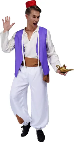 Vista 4 de Maxim Party Supplies Disfraz de rata de príncipe árabe para hombre para adultos, incluye sombrero, camisa, chaleco, cinturón, pantalones