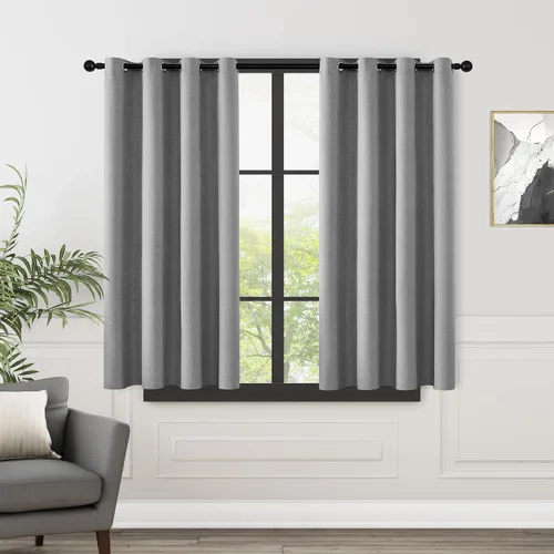 Vista 104 de ChrisDowa Cortinas 100% Opacas de Abedul Sólido de 45 Pulgadas de Largo, 2 Paneles para Dormitorio y Sala de Estar, Estilo Granja Oscurecedoras