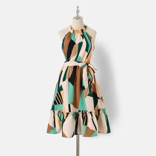 Vista 2 de PATPAT Family Matching Outfits Mommy and Me Halter Belted Sun Dresses Multicolor
