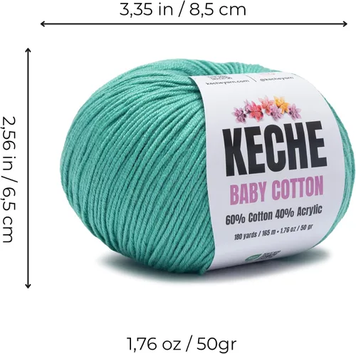 Vista 2 de Keche Algodón bebé, 60% algodón, 40% hilo acrílico, hilo de algodón suave para ganchillo y tejer, hilo amigurumi 1 madeja/bola, 1.76 oz (50 g), 180