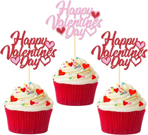 Vista 9 de 24 adornos para cupcakes para el día de San Valentín, 1er cumpleaños, temática de dulce amor, decoración de pastel para el día de San Valentín, 1er