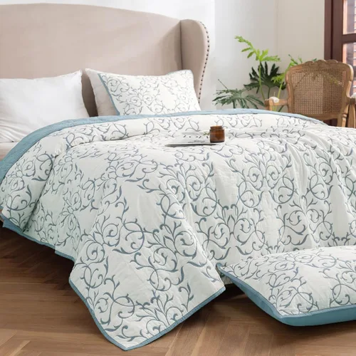 Vista 127 de Mixinni - Juego de colcha reversible de 2 piezas, tamaño individual, color beige, con patrón bordado elegante, juego de edredón y funda de almohada