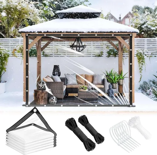 Vista 8 de Lona transparente de 8x20 pies con ojales, lonas transparentes engrosadas de 14 mil, resistente, impermeable, resistente al desgarro, vinilo PVC