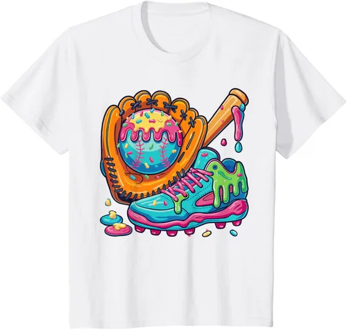 Vista 4 de Ice Cream Drip Baseball Stuff Baseball Drip For Boys Youth T-Shirt, Negro -, Pequeña