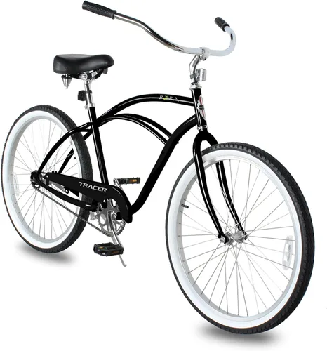 Vista 8 de Tracer Bicicleta de crucero de playa para adultos, ruedas de 26 pulgadas, freno de montaña de una sola velocidad, bicicleta doble para mujeres, M&F