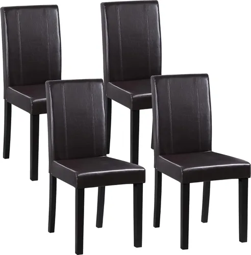 Vista 10 de SUPER DEAL Silla de comedor Parson acolchada de cuero sintético de madera, impermeable y resistente al aceite, sillas elásticas para cocina