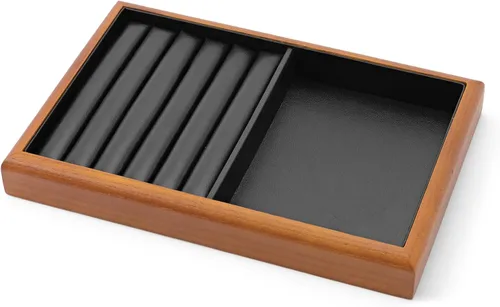 Vista 7 de Oirlv Bandeja de exhibición de anillos de joyería de madera negra Negro