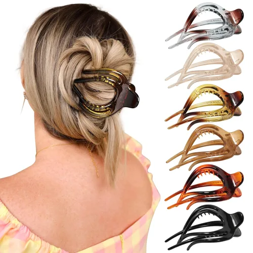 Vista 8 de Pinzas de pelo planas French Concord - 6 piezas, pinzas de pelo curvas sin deslizamiento, pinzas de agarre para volumen, pinzas de pelo para mujeres