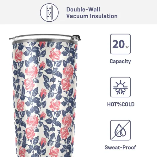 Vista 4 de Nautical Beach Ocean Style Roses Safari - Taza aislada de acero inoxidable con pajilla, resistente a fugas, tazas para café para café, simplemente