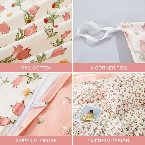 Vista 5 de SAPHREAS Juego de Funda de Edredón de Flores Rosas 2 piezas Algodón Estilo Jardín Campanilla Floral Ropa de Cama Juego de Funda de Edredón 100%