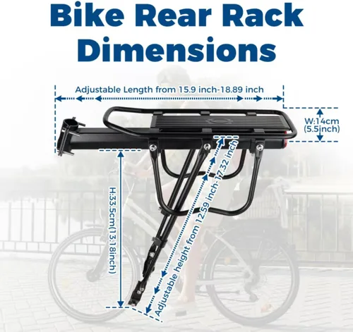 Vista 2 de MEGHNA Portabicicletas de gran capacidad, estable, para bicicleta trasera, ajuste universal desmontable para la mayoría de las bicicletas, fácil