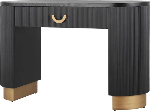 Vista 8 de Mesa consola moderna con diseño acanalado vertical, mesa de entrada de almacenamiento compacta con cajón funcional para sala de estar Negro-ww33