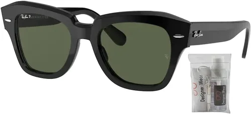 Vista 2 de Ray-Ban State Street RB2186 - Lentes de sol cuadrados para hombre y mujer + paquete con kit de gafas de diseñador iWear