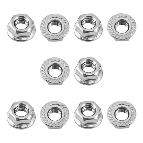 Vista 8 de Paquete de 55 tuercas hexagonales de brida dentada M6, tuercas de brida hexagonales M6-1mm, acero inoxidable 304, sujetadores de tuercas métricas